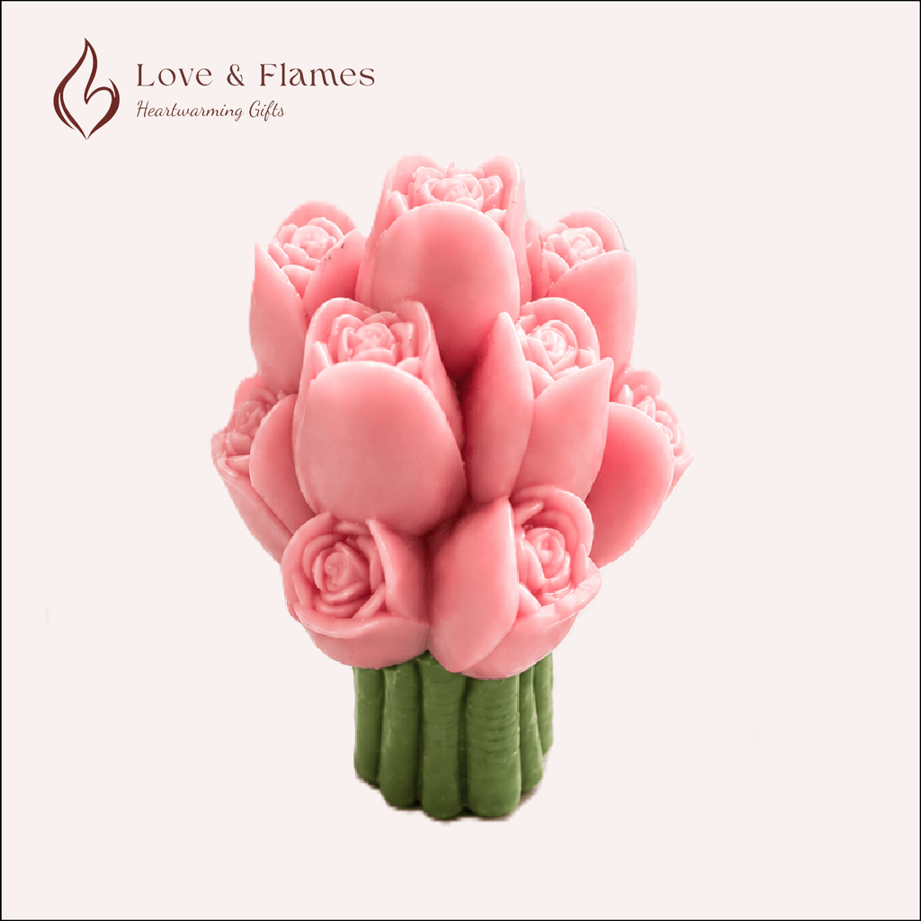 Tiny Tulip Bouquet Scented Candle Color Pink Blush & Fragrance Vanilla - Love & Flames