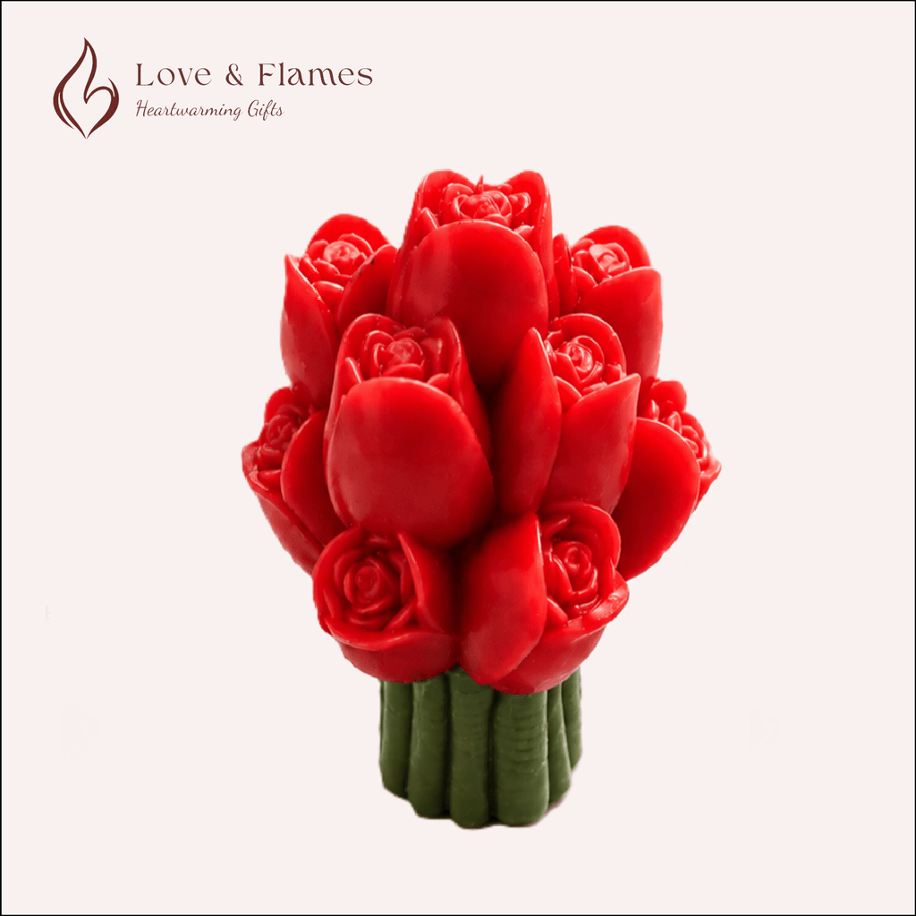 Tiny Tulip Bouquet Scented Candle Color Red Crimson & Fragrance Rose - Love & Flames