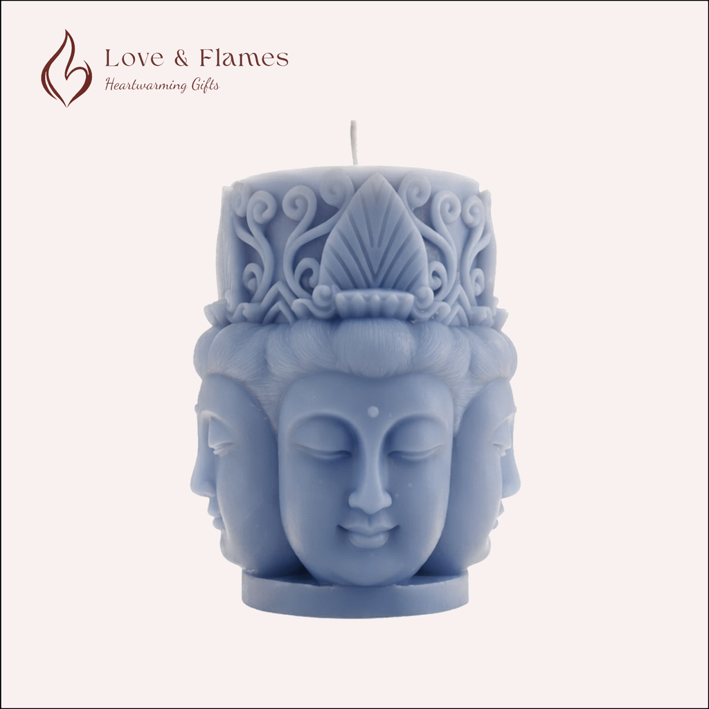 Zen Harmony 4 faced Dhyani Buddha Scented Candle Color Blue Azure & Fragrance Lily - Love & Flames
