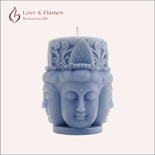 Zen Harmony 4 faced Dhyani Buddha Scented Candle Color Blue Azure & Fragrance Lily - Love & Flames