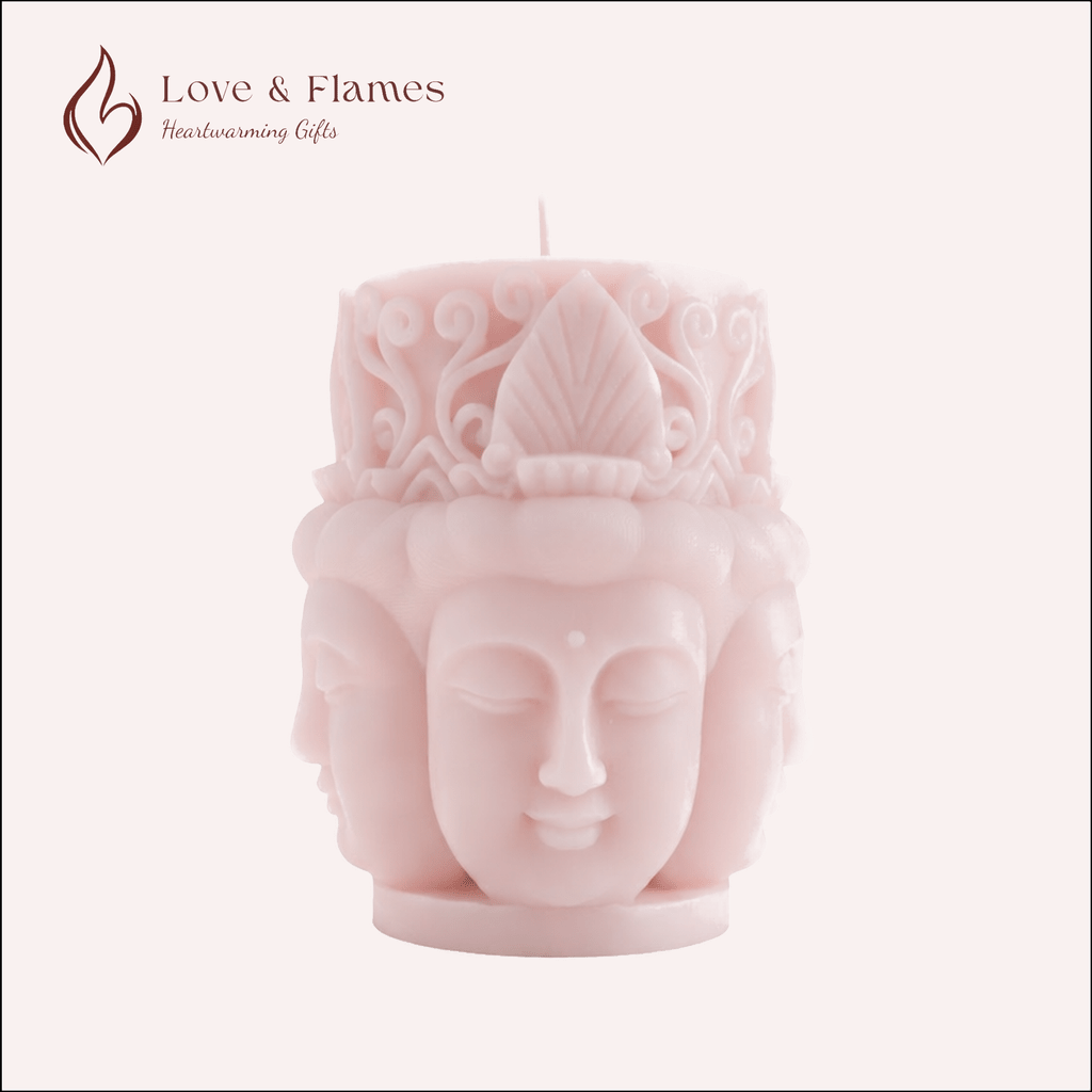 Zen Harmony 4 faced Dhyani Buddha Scented Candle Color Pink Blush & Fragrance Vanilla - Love & Flames
