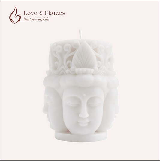 Zen Harmony 4 faced Dhyani Buddha Scented Candle Color White Ivory & Fragrance Vanilla - Love & Flames